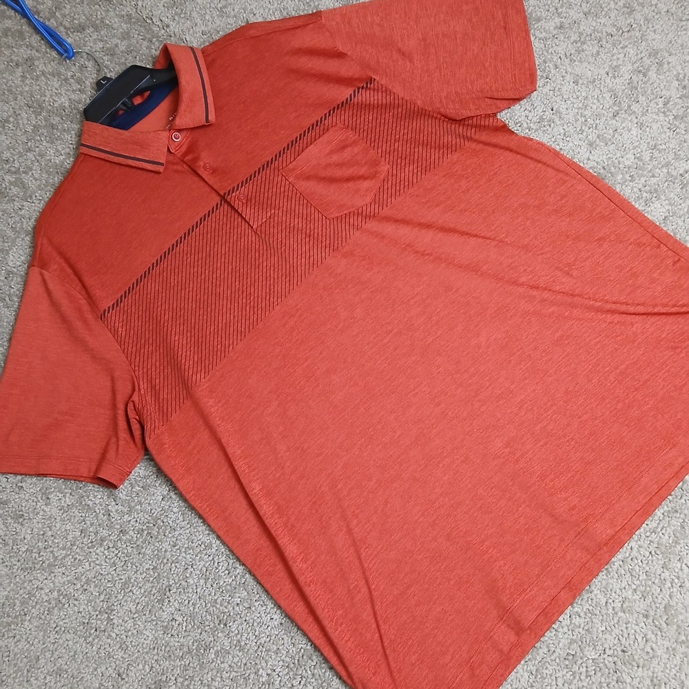 Under Armour Mens XL HeatGear Orange‎ Heather Striped Pocket Golf Polo Shirt